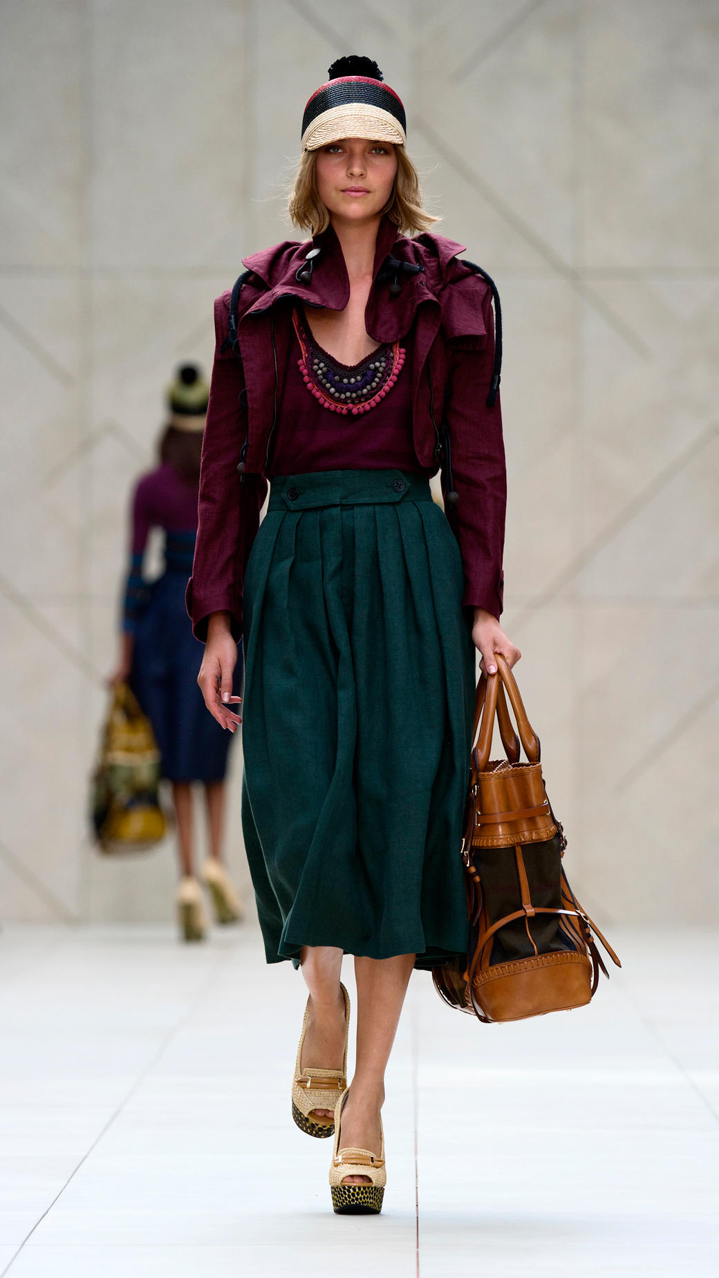 Burberry prorsum Linen Pleat Front Skirt in Green (dark bottle green