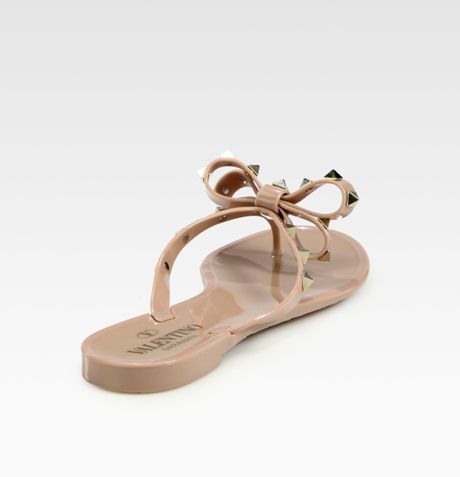 Valentino Rockstud Studded Thong Bow Jelly Flip Flops in Beige (black ...