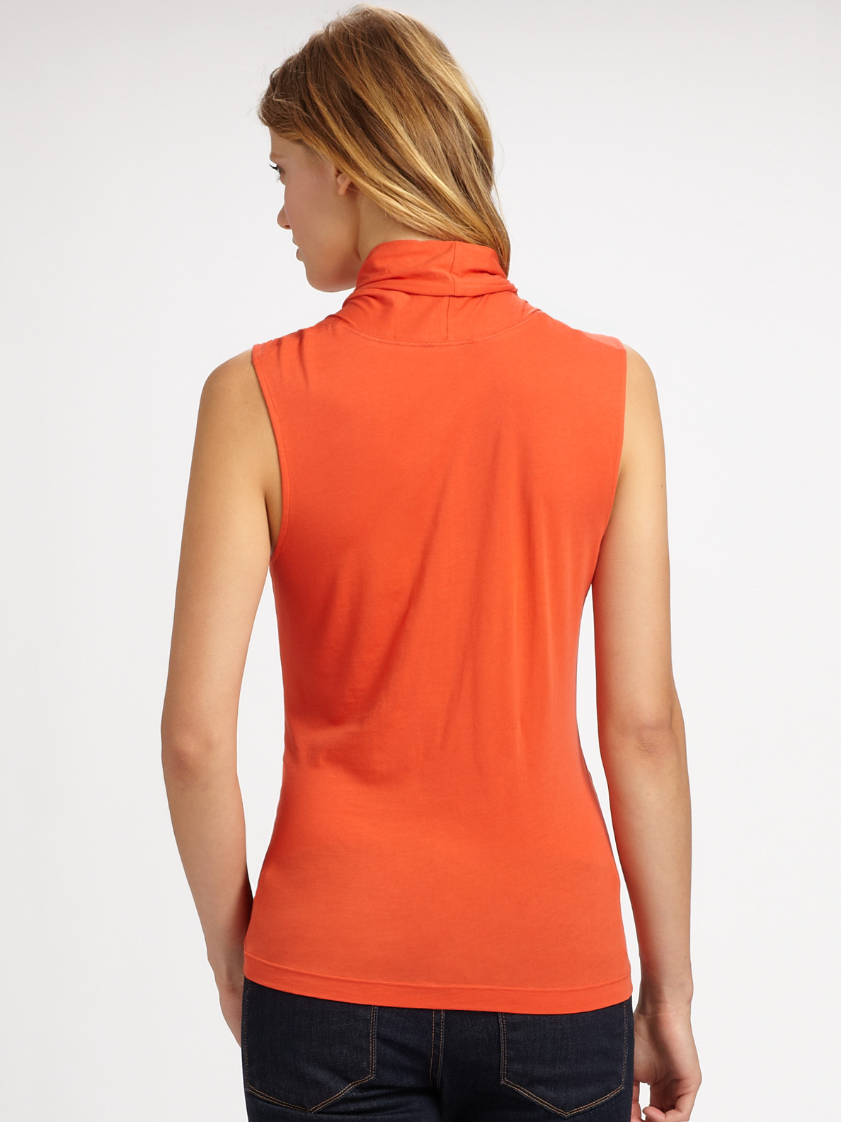 Lyst - Theory Derona Cotton Crossover V-neck Top in Orange