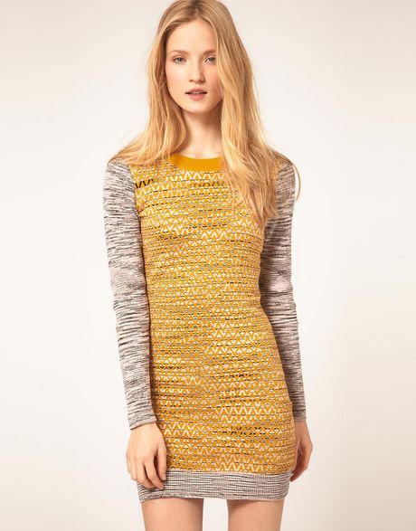 French Connection Knit Dress In Space Yarn Dye in Gray (oilseed) | Lyst