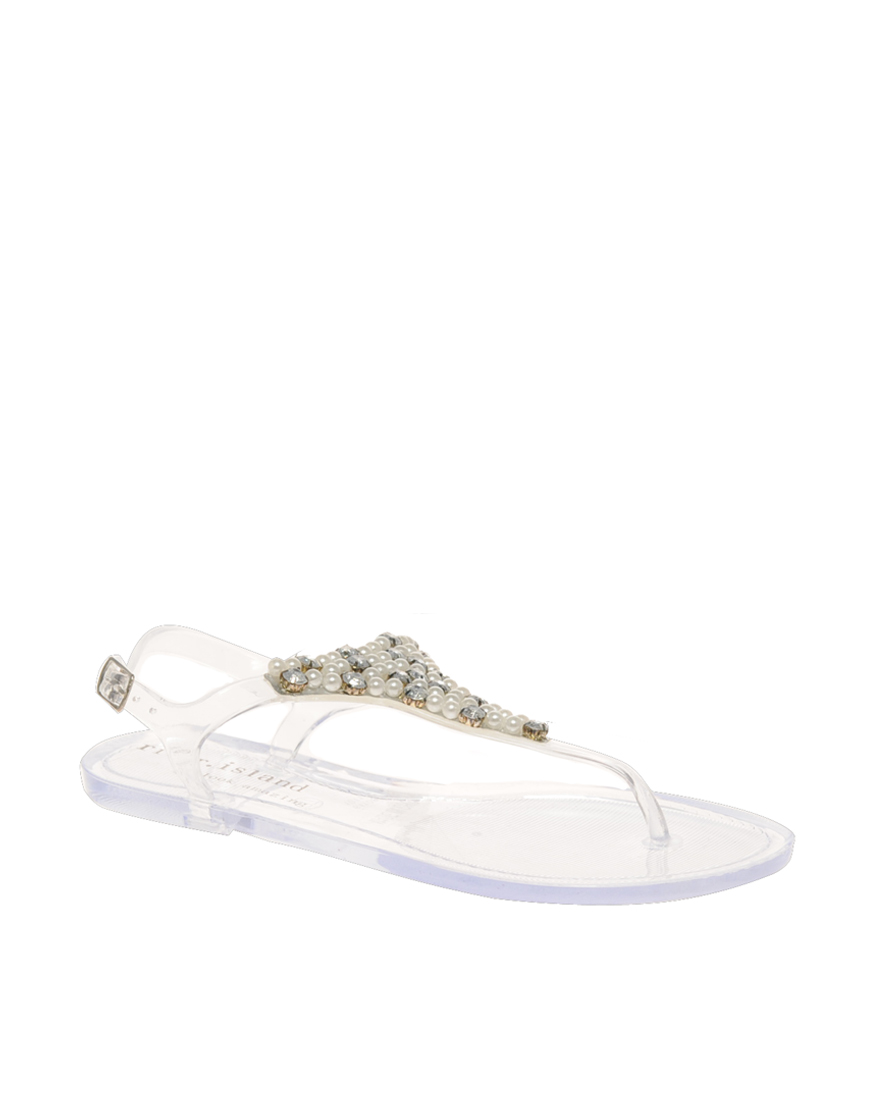 Lyst - River Island Clear Pearl and Diamante Jelly Sandals