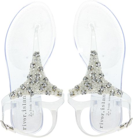 River Island Clear Pearl and Diamante Jelly Sandals in Transparent ...
