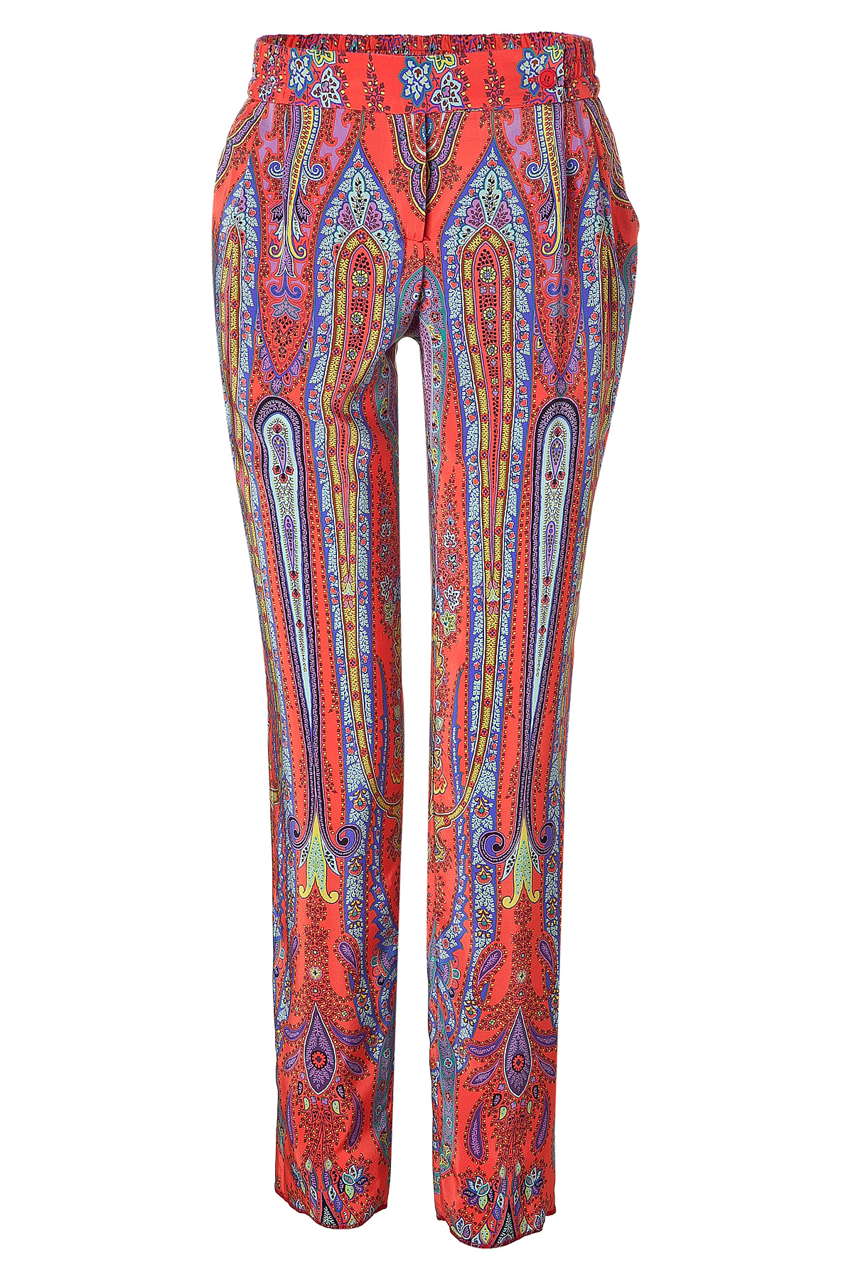 Lyst - Etro Coral and Blue Patterned Silk Pants in Pink