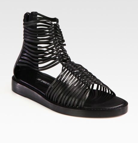 Ann Demeulemeester Leather Gladiator Sandals in Black | Lyst