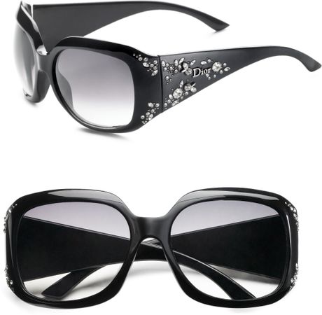 Dior Crystal Embellished Sunglasses in Black | Lyst