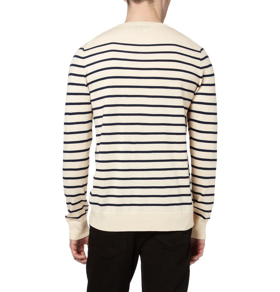 A.P.C. Breton Stripe Wool Sweater in White for Men - Lyst