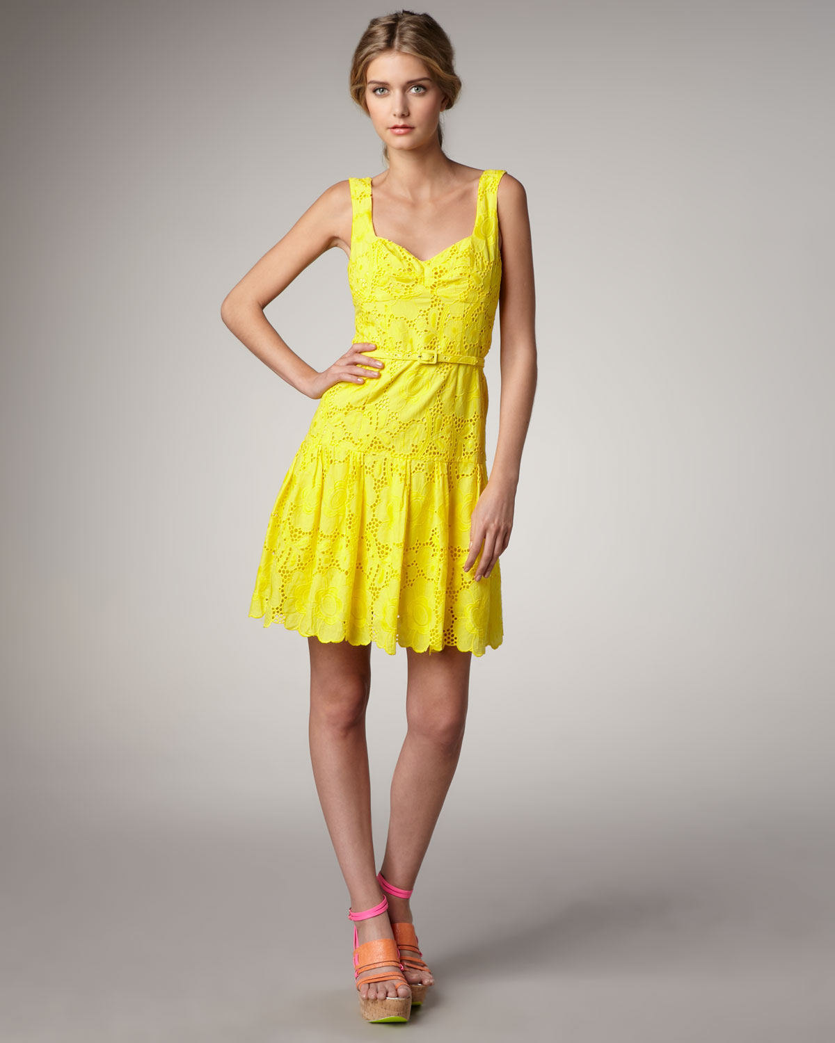 Lyst Nanette Lepore Arriba Lace Belted Dress In Yellow Gallery