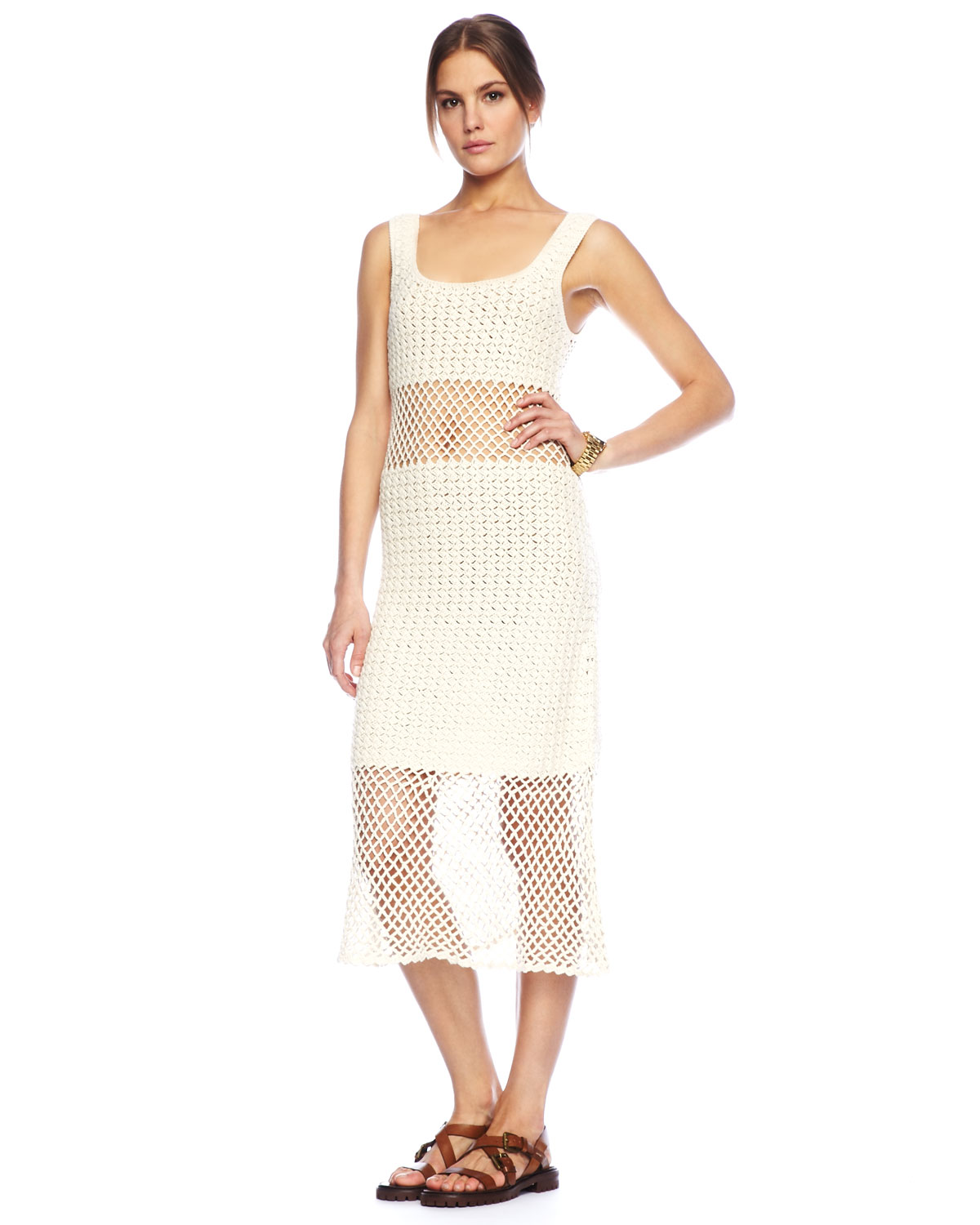 Michael kors Crochet Tank Dress in White | Lyst