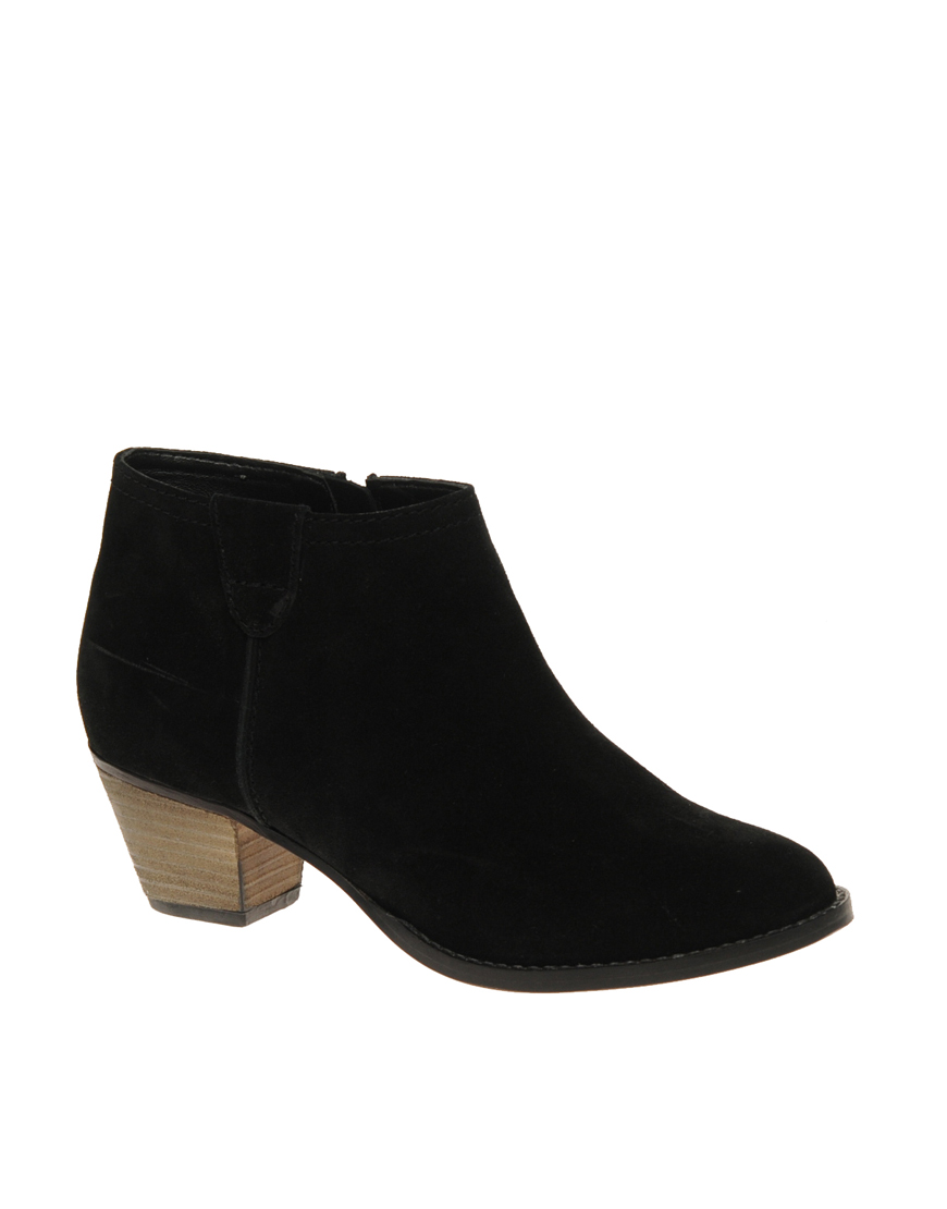 Asos Asos August Suede Ankle Boots with Mid Heel in Black | Lyst
