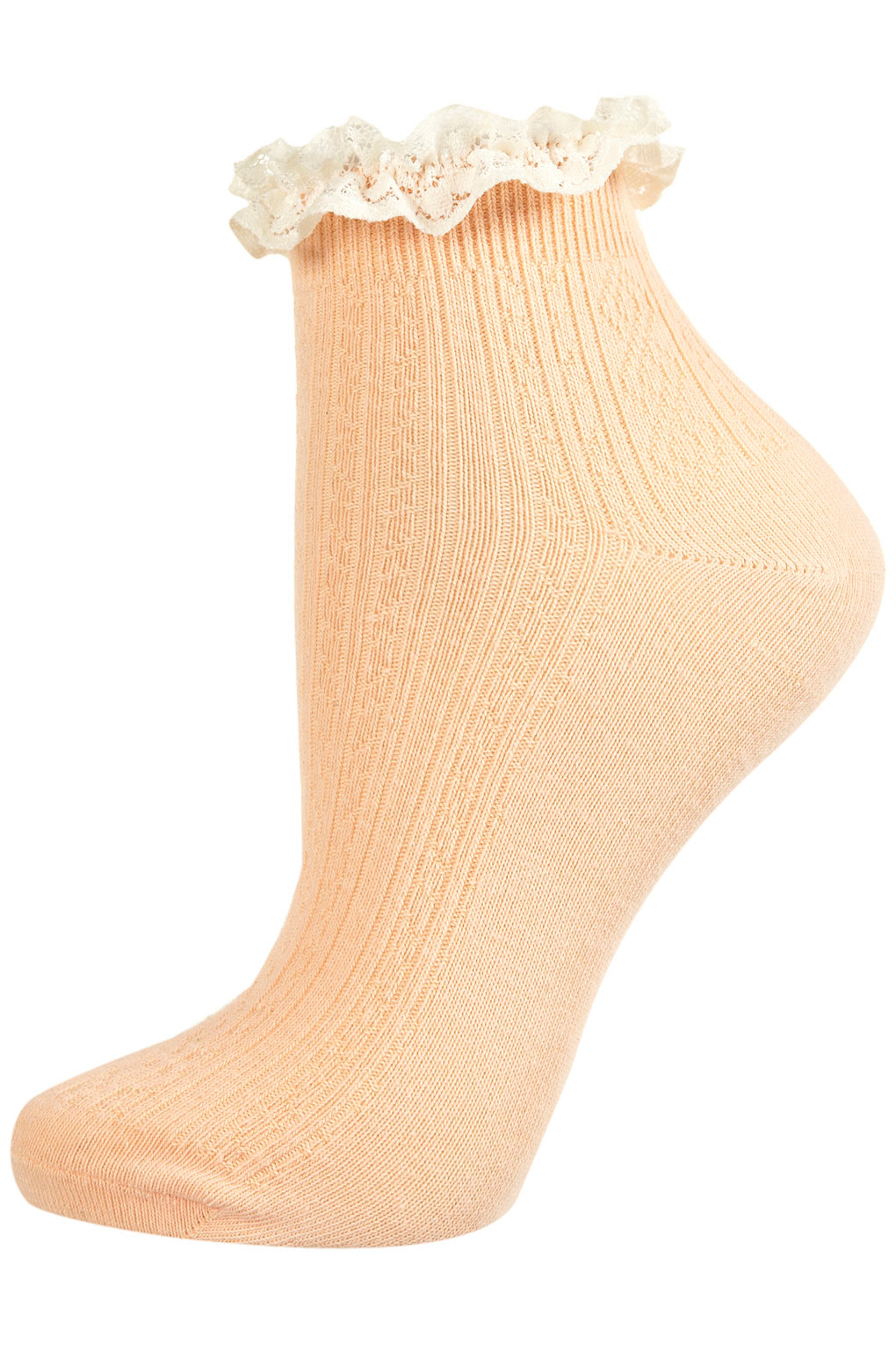 Lyst - Topshop Peach Lace Trim Ankle Socks in Pink