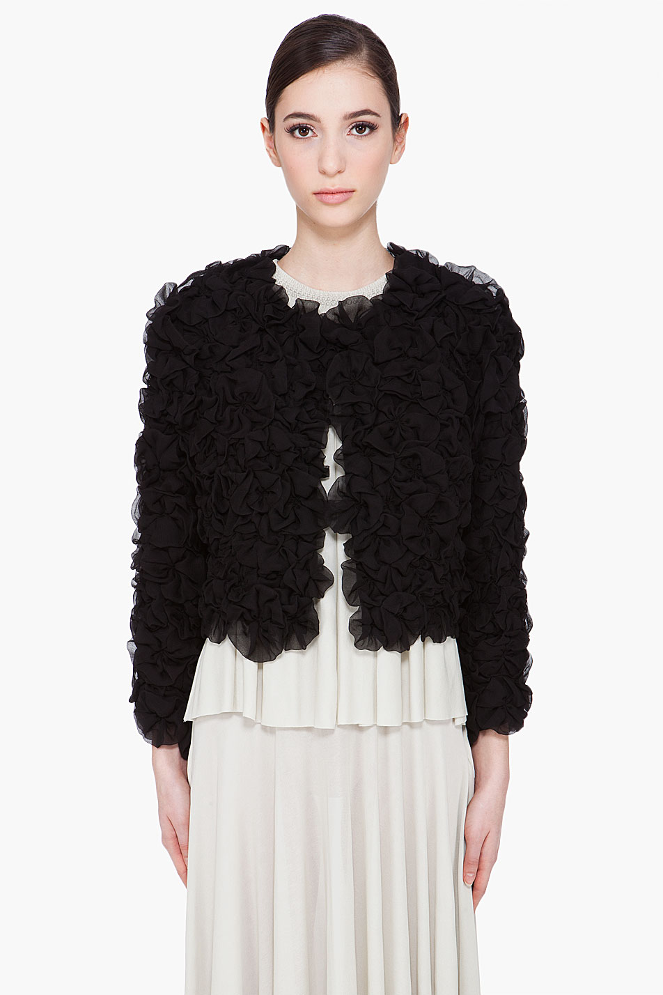 Lyst Chloé Silk Cropped Flower Jacket in Black