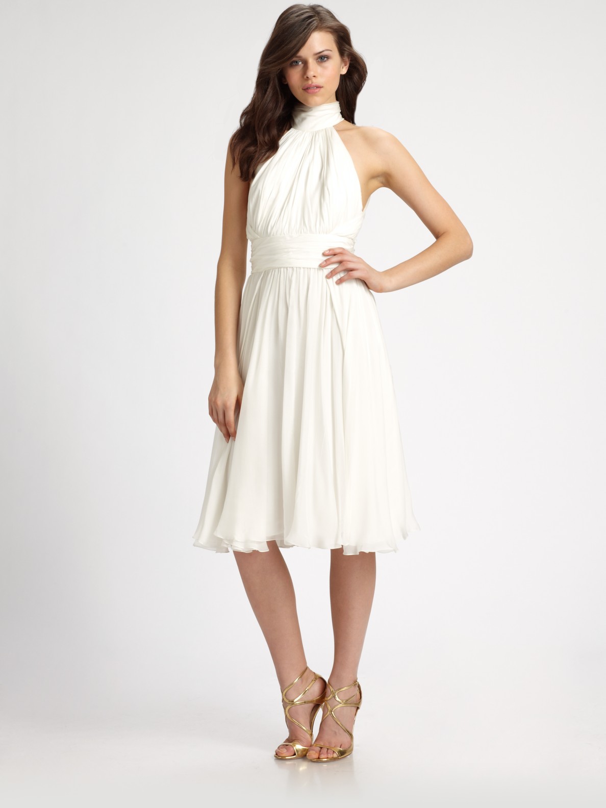 Badgley Mischka Silk Halter Dress in White Lyst