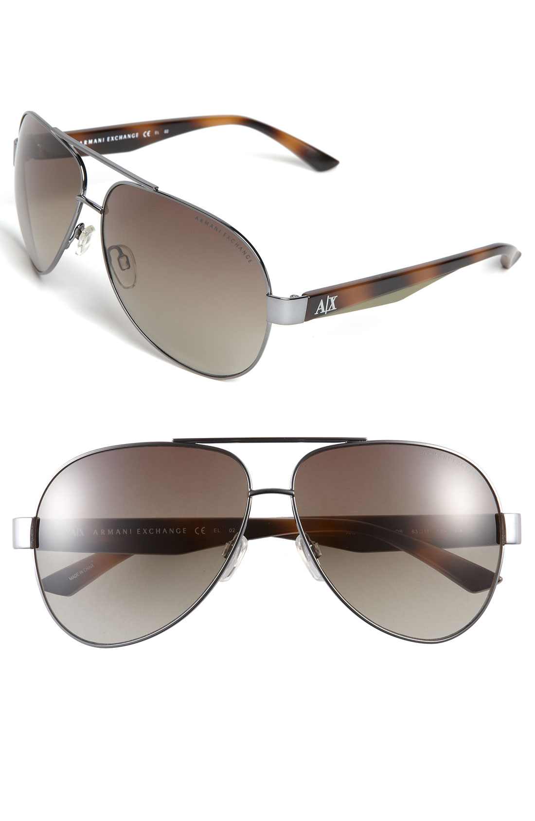 Armani Exchange Metal Aviator Sunglasses in Brown for Men (ruthenium ...