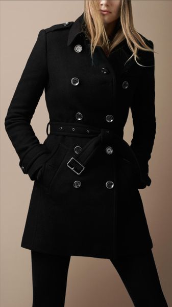 Burberry Brit Wool Twill Trench Coat in Black | Lyst
