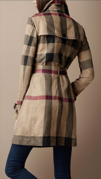 Burberry Brit Check Trench Coat in Brown (sisal) | Lyst