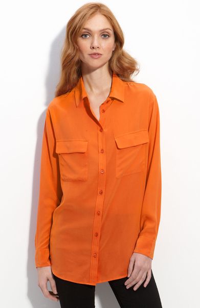 Equipment Signature Silk Shirt in Orange (orange peel) | Lyst