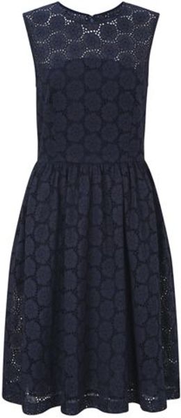 French Connection Orient Eyelets Dress in Blue (nocturnal) | Lyst