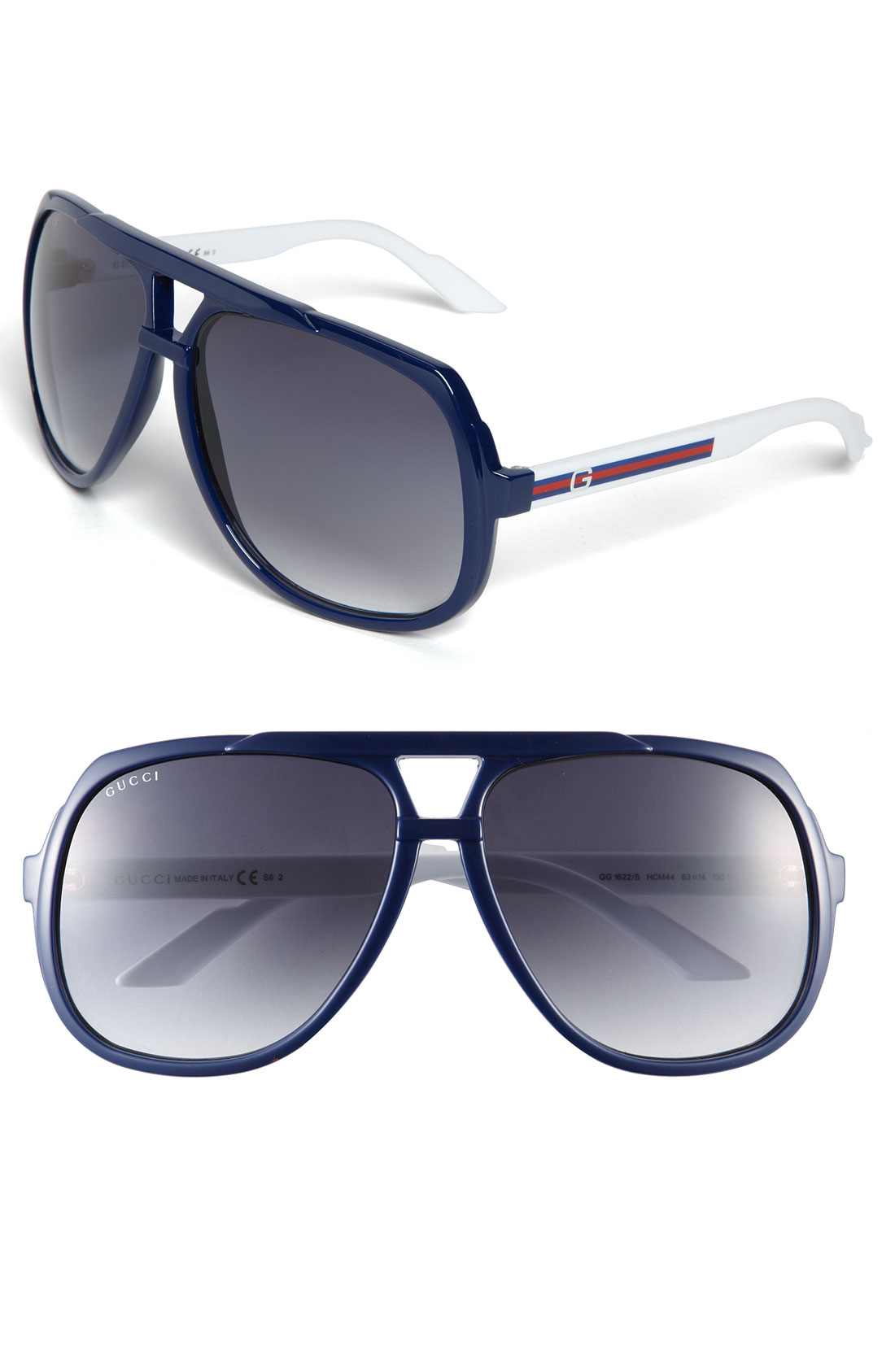 Gucci Logo Temple 63Mm Aviator Sunglasses in Blue for Men (blue/ white ...