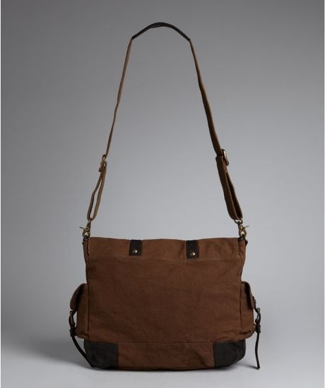 John Varvatos Olive Canvas Leather Trim Messenger Bag in Brown for Men ...