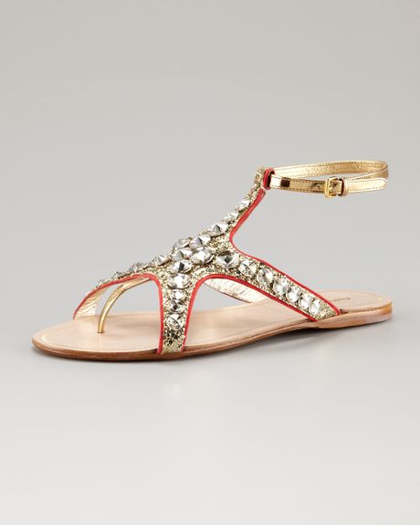 Miu Miu Bejeweled Starfish Sandal in Gold (gold & cor) | Lyst