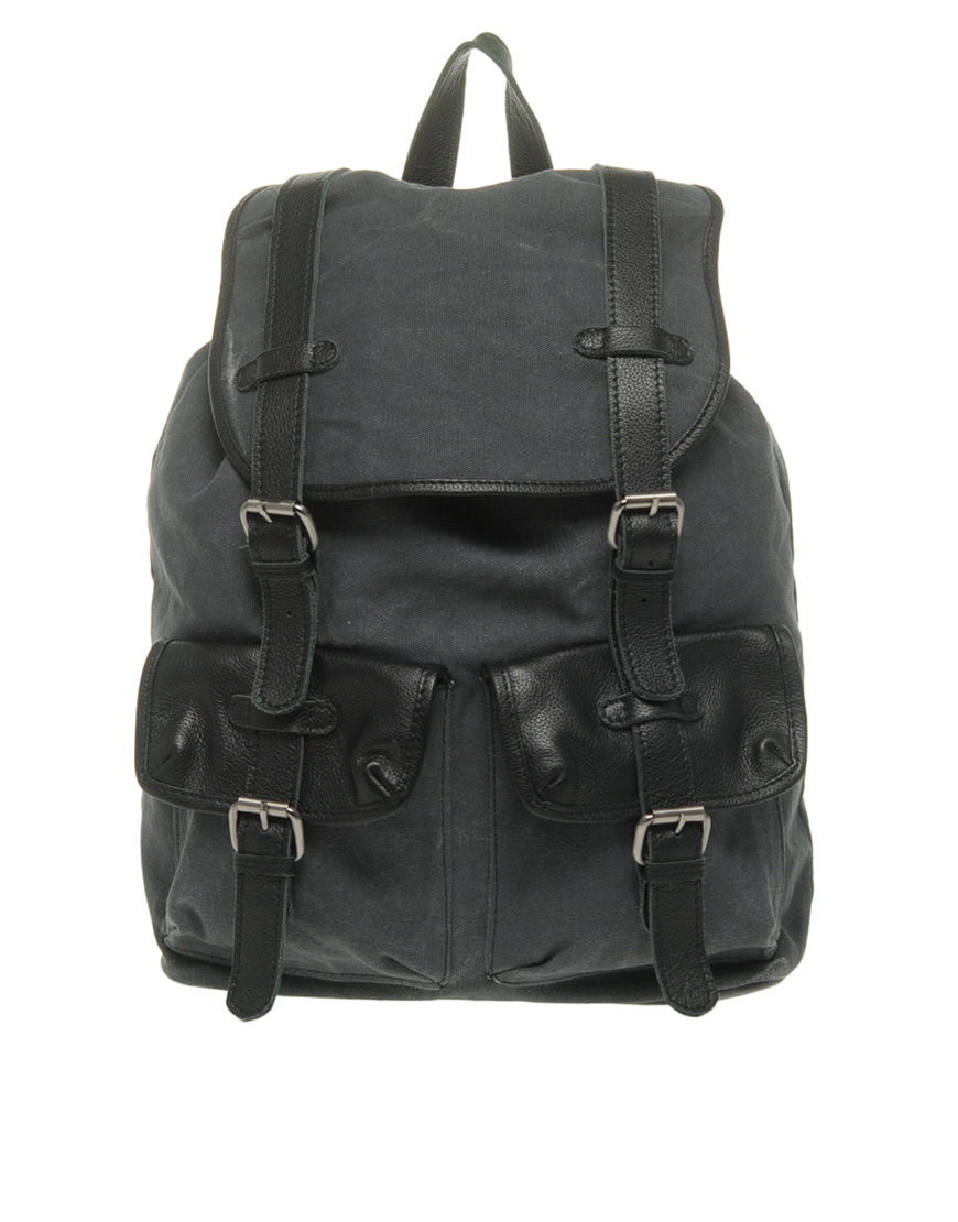 Lyst - Asos Leather And Canvas Backpack in Black for Men