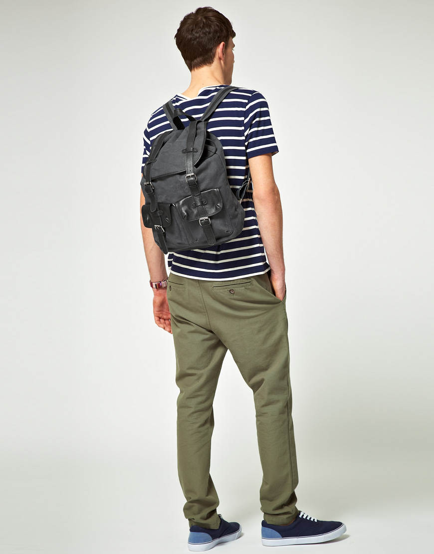 Lyst - Asos Leather And Canvas Backpack in Black for Men