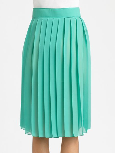 Chloé Pleated Silk Skirt in Green | Lyst