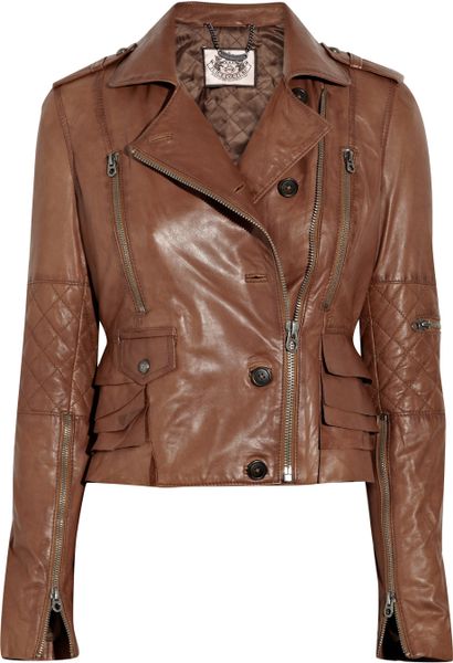 Juicy Couture Tiered Leather Jacket in Brown | Lyst