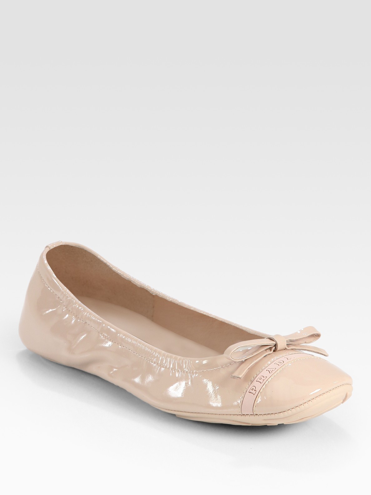 Lyst - Prada Patent Leather Bow Ballet Flats in Natural