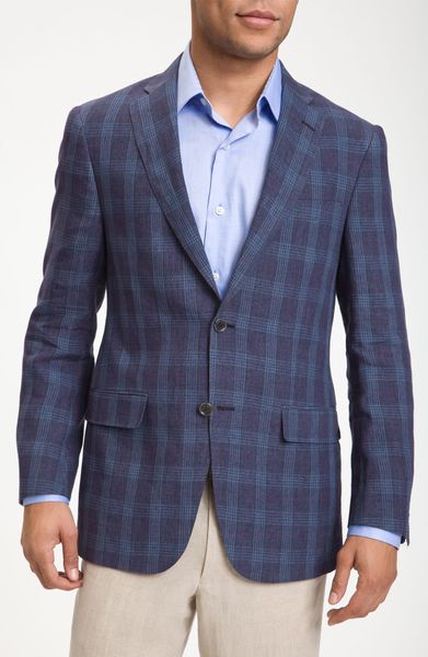 Hart Schaffner Marx Plaid Linen Sportcoat in Blue for Men | Lyst