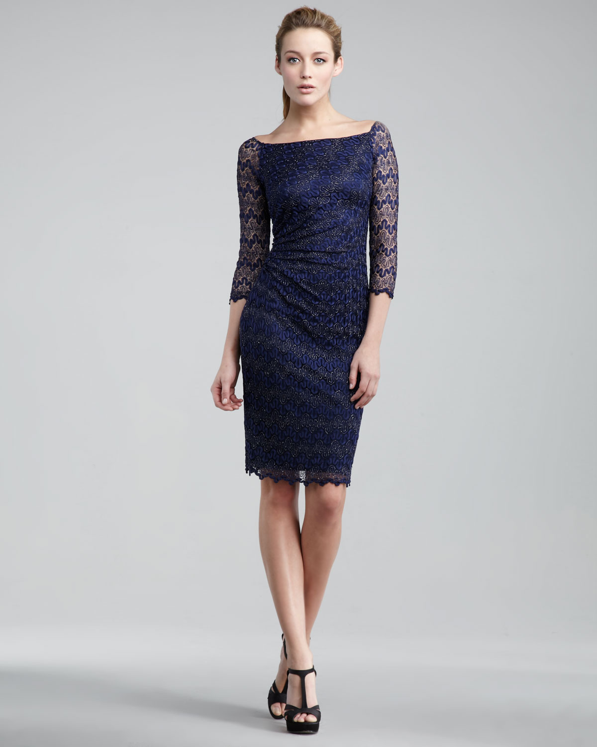 David Meister Illusion Beaded Dress in Blue (navy) | Lyst