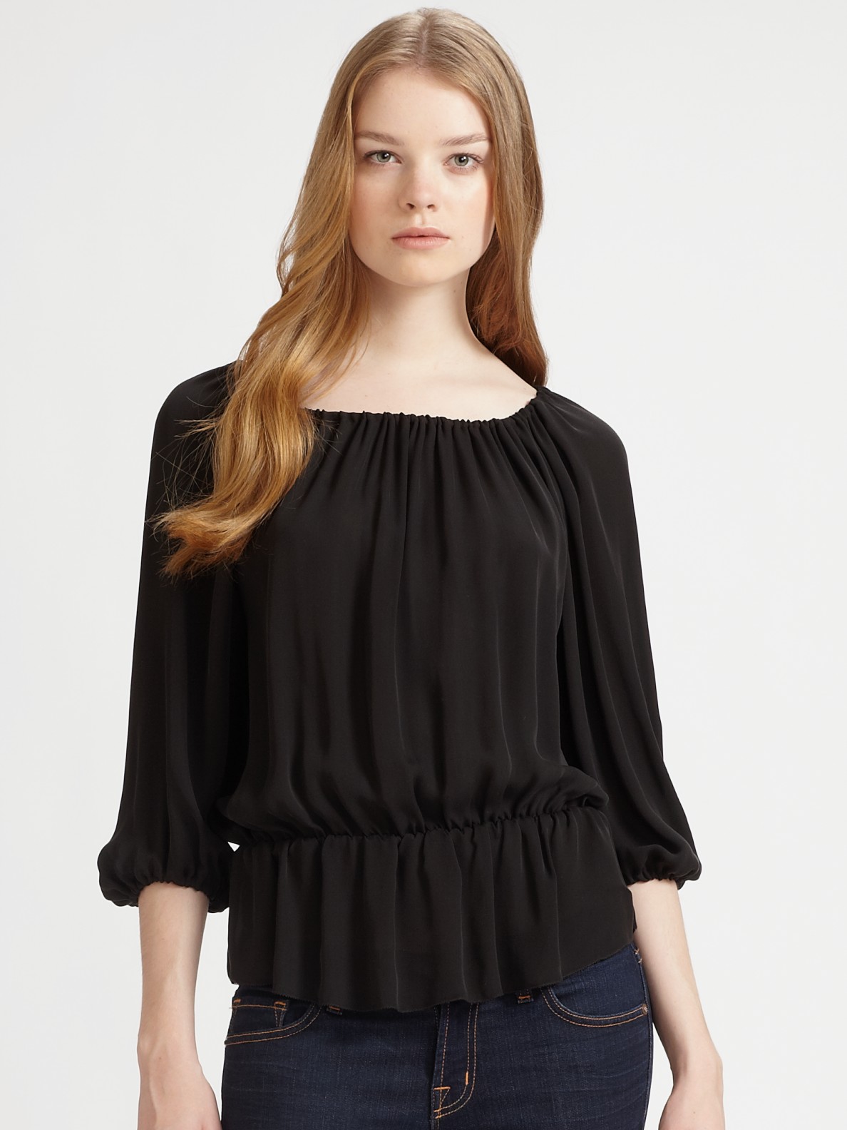 Joie Jefferson Boatneck Silk Top in Black (ink) | Lyst