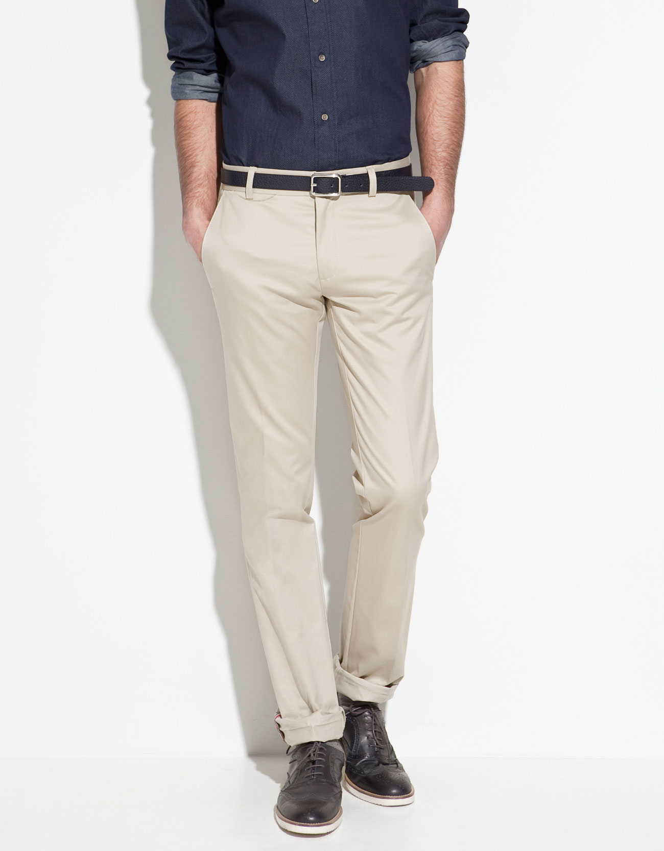 Zara Trousers with Side Button Tabs in Beige for Men | Lyst