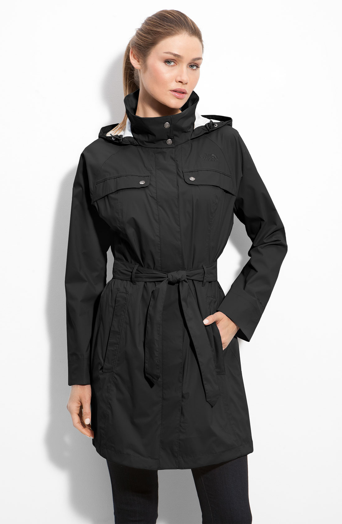 The North Face Grace Long Belted Jacket in Black | Lyst