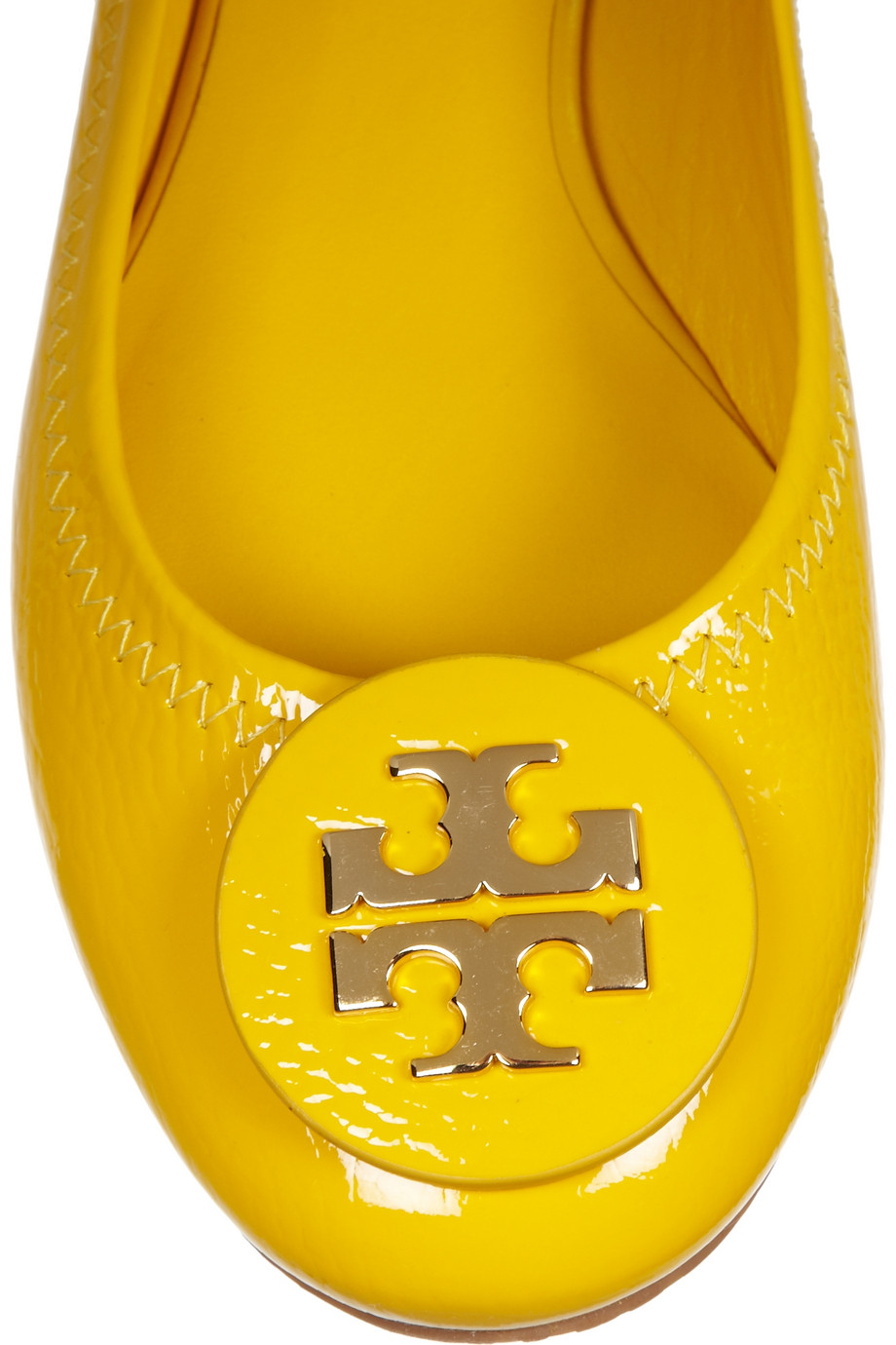 Tory burch Reva Tumbled Patent-leather Ballet Flats in Yellow | Lyst