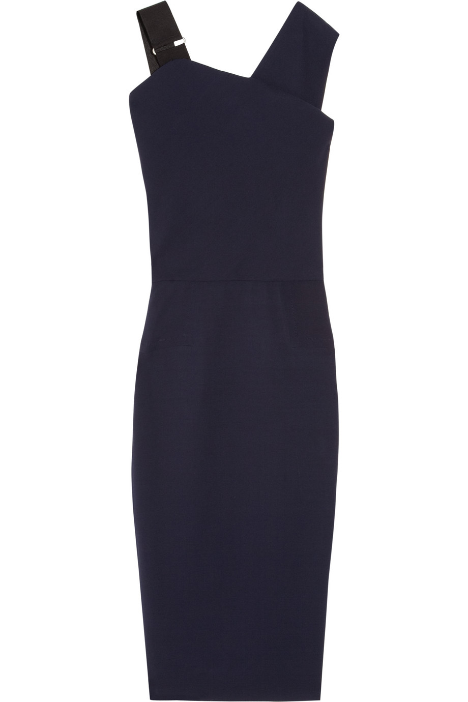 Victoria Beckham Asymmetric Wool and Silk-blend Dress in Blue (navy) | Lyst