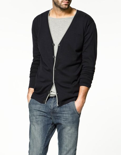 Zara Cardigan with Contrasting Piping in Blue for Men (navy) | Lyst