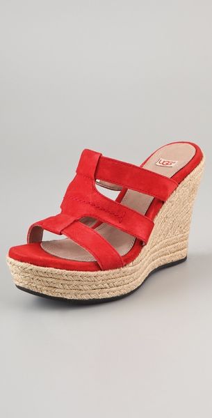 Ugg Tawnie Suede Wedge Sandals in Red | Lyst