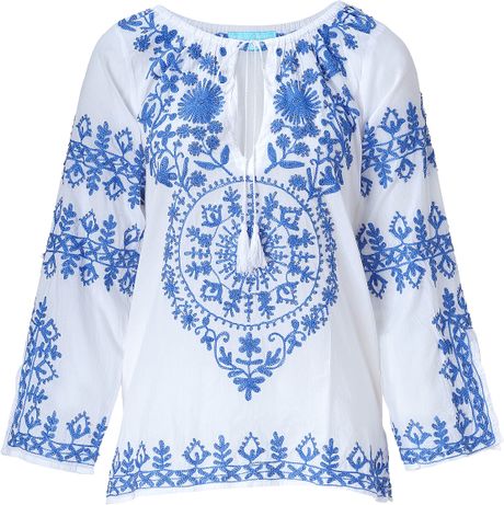 Melissa Odabash Embroidered Tunic Top in Blue (white) | Lyst