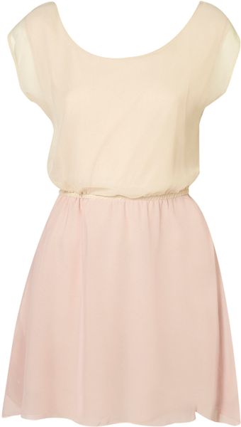 Topshop Contrast Chiffon Skater Dress By Rare** in Pink (nude) | Lyst