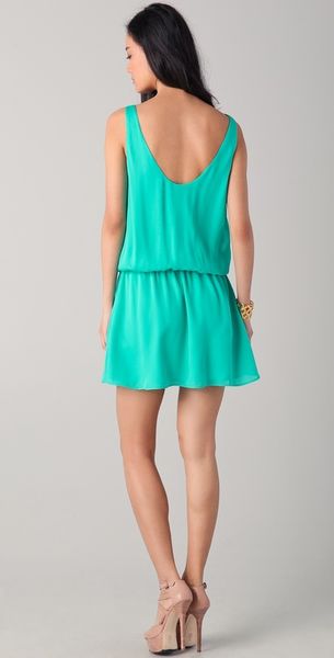 Alice + Olivia Goldie Drop Waist Blouson Dress in Blue (teal) | Lyst