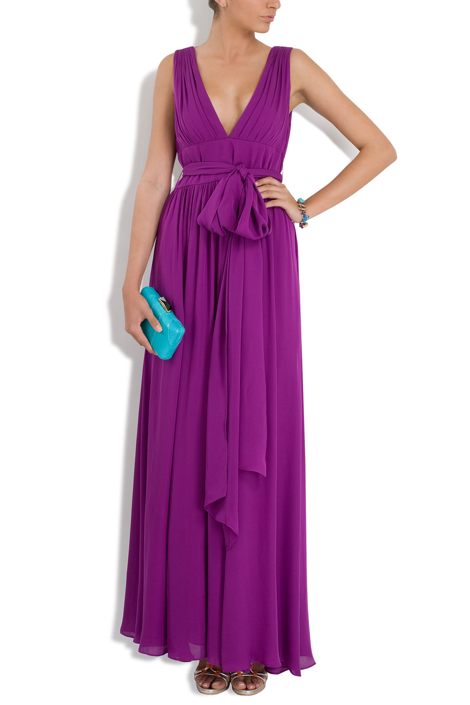 halston violet strapless crepe gown