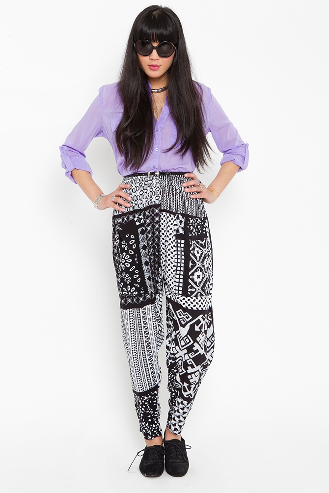 Nasty gal Patchwork Draped Pant in Black | Lyst