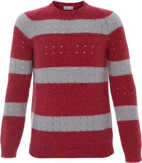 Folk Grey and Pink Stripe Chunky Knit Jumper in Gray for Men (grey) | Lyst