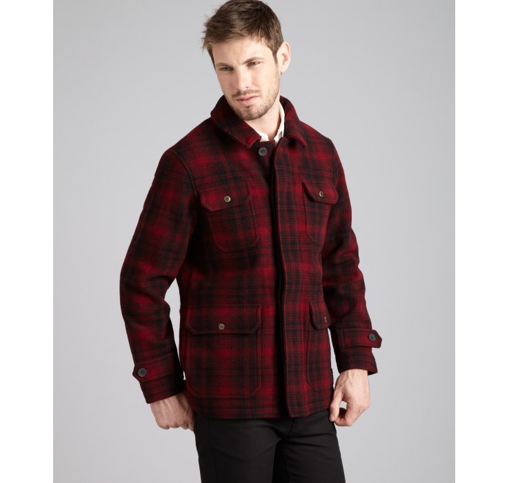 Lyst - Farah Dark Red Plaid Wool The Horatio Button Front Jacket in Red ...