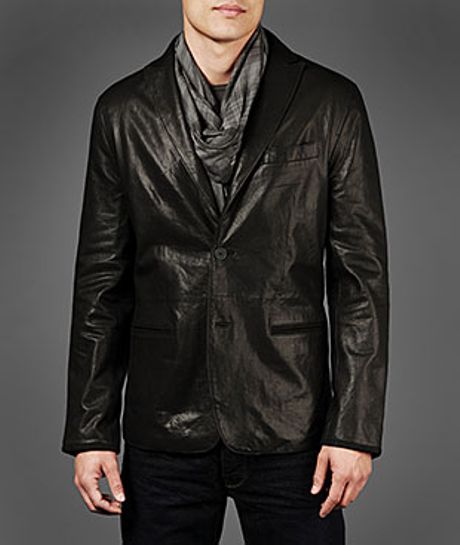 John Varvatos Peak Lapel Leather Jacket in Gray for Men (titanium) | Lyst