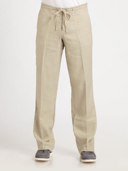 Saks Fifth Avenue Linen Drawstring Pants in Beige for Men (oyster) | Lyst