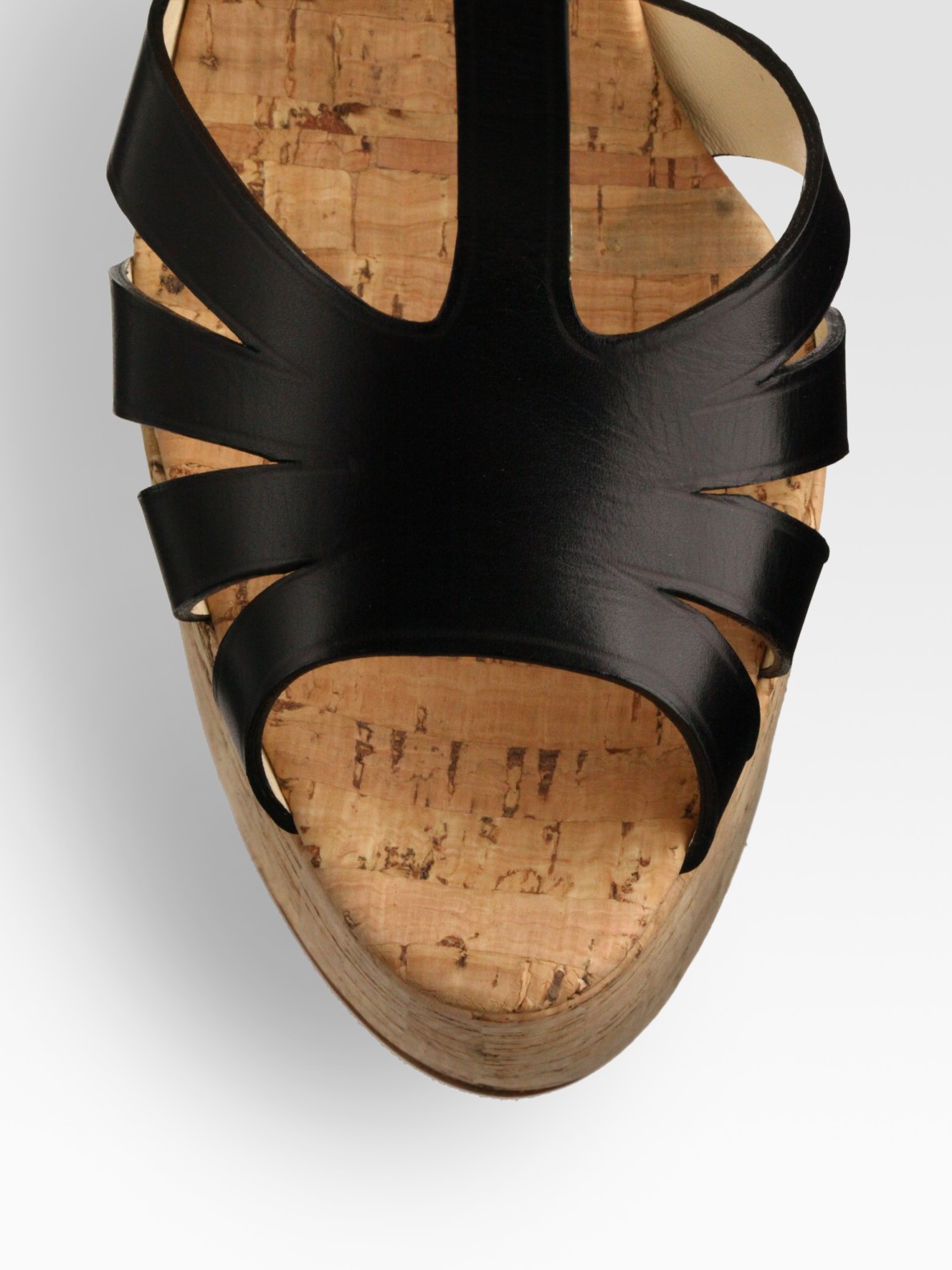 Lyst - Brian Atwood Fio Leather T-strap Cork Platform Sandals in Black