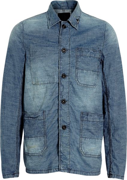 Denham Vintage Wash Denim Mao Shirt Jacket in Blue for Men (denim) | Lyst