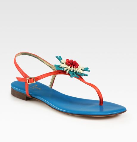 Kate Spade Felicia Embellished Leather Colorblock Thong Sandals in Blue ...